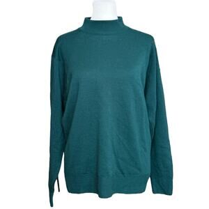 Pitlochry Knitwear Mock Neck Sweater Women 8 US Green Lambswool Classic Minimal